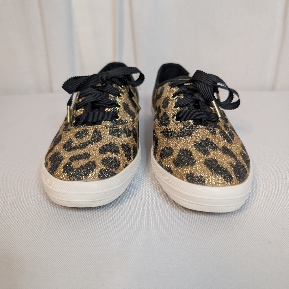 Keds x Kate Spade Glitter Leopard Sneakers Gold Black Ribbon Laces Size 6 EUC - Picture 7 of 14